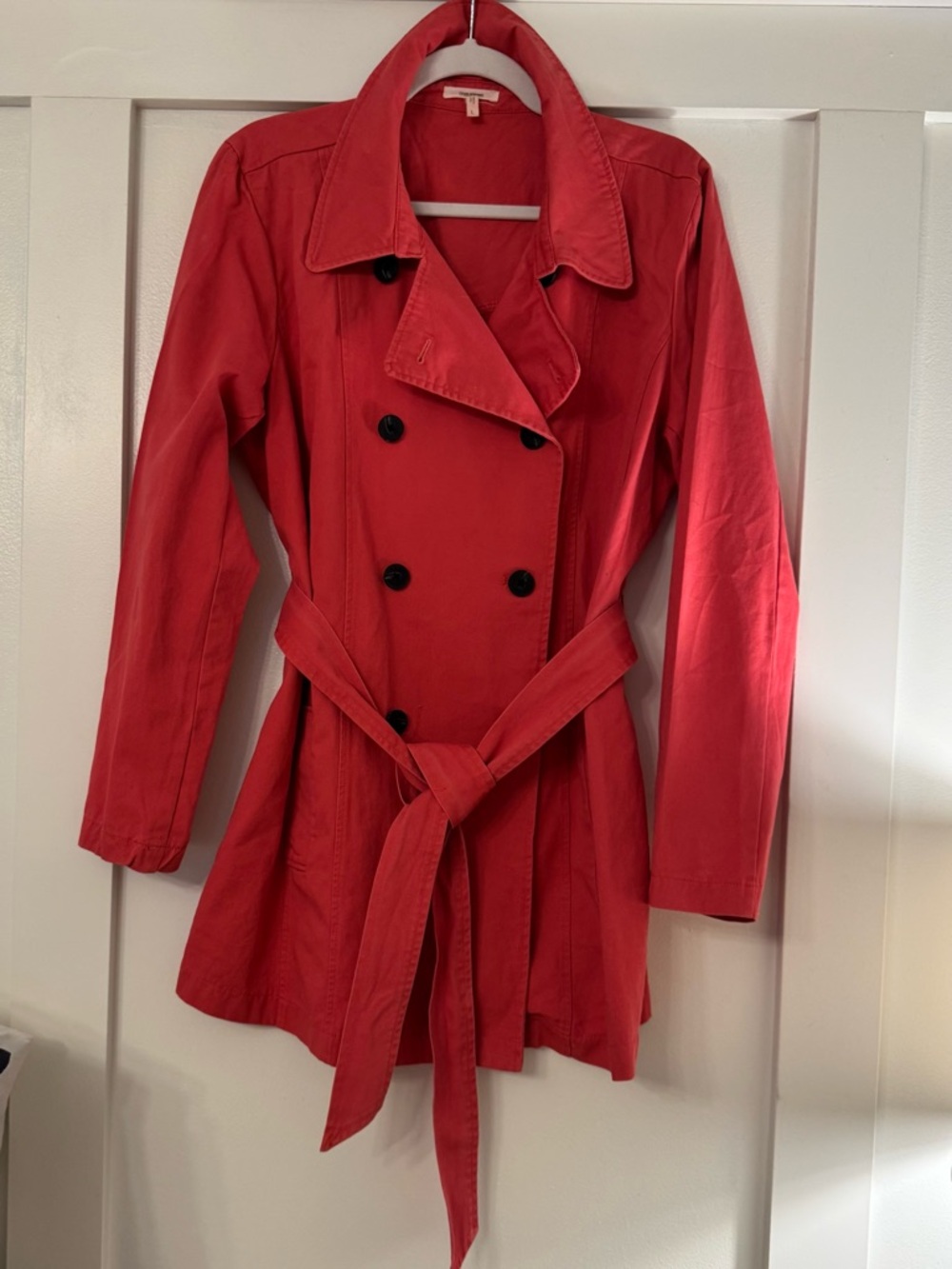Maurices Pink Double-Breasted Twill Unlined Trench with Waist Tie Size L
